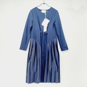 NEW MeiMeiJ Blue Pleated Panel Long Sleeve Fit and Flare Dress P221